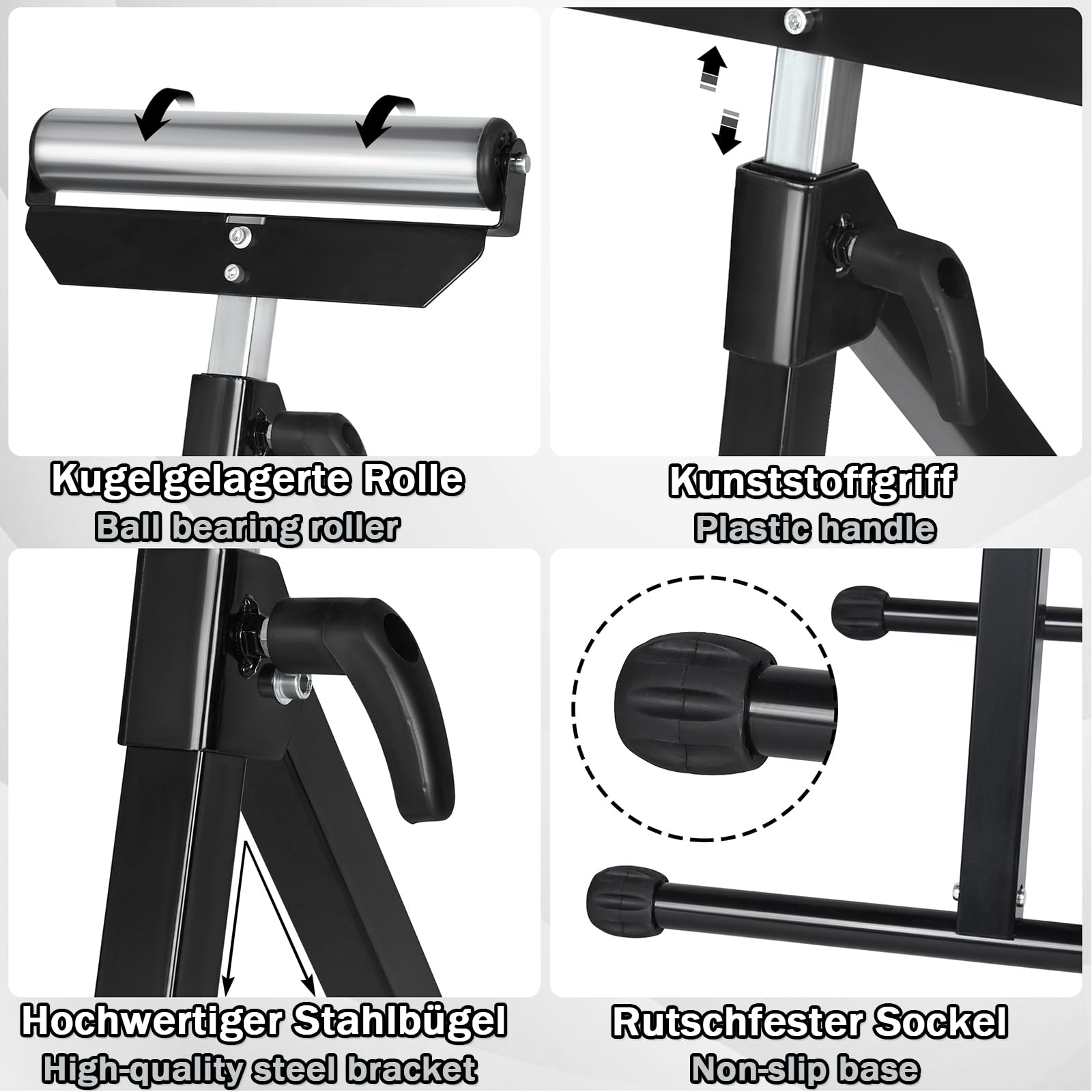 LZQ Lot de 2 tréteaux à roulettes réglables en hauteur de 68 à 108 cm, support pliable, support à roulettes pliable avec pieds antidérapants, tréteau de support jusqu'à 60 kg