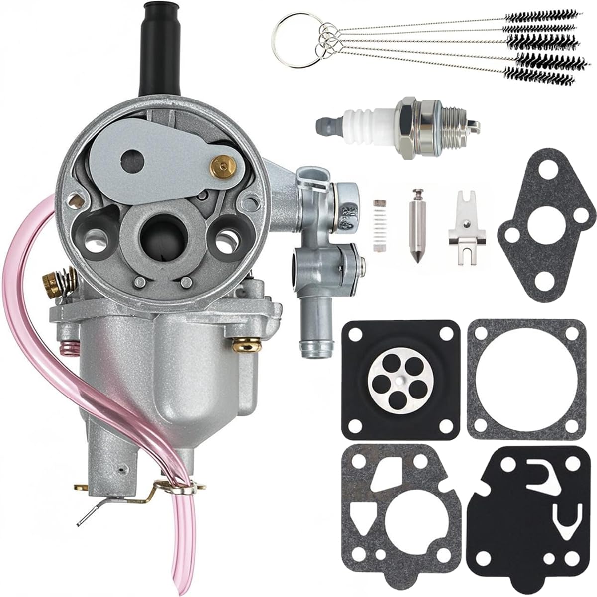 ZAMDOE Kit di revisione del carburatore TD33 da 30 mm, Galleggiante AY, per Kawasaki TD33 TD40 TD43 TD48 CG400 40CC 40-7 decespugliatore per 15001-2525, con Spazzola per la Pulizia delle Candele
