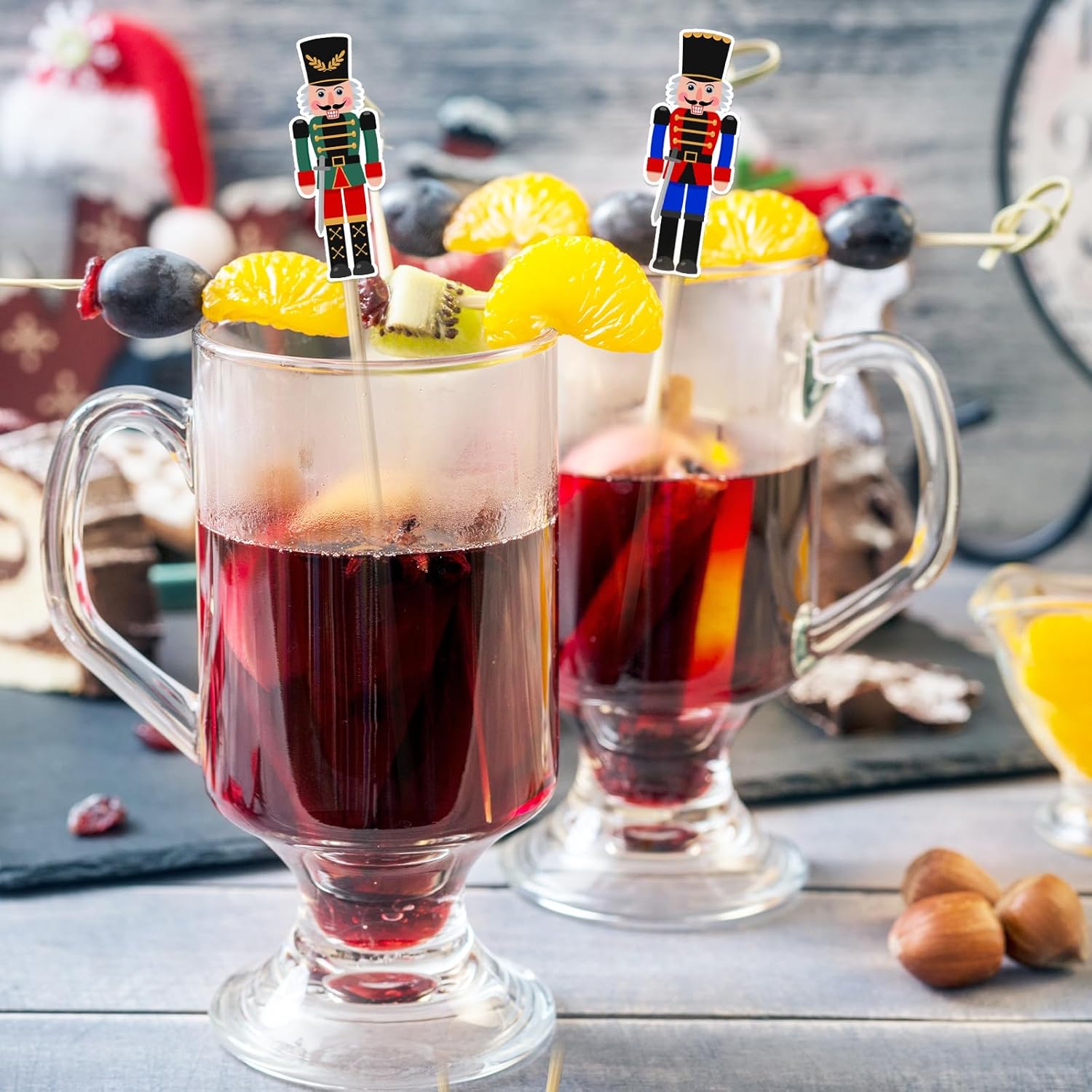 Karenhi Christmas Cocktail Picks 5.1 Inch Nutcrackers Toothpicks Xmas Food Appetizer Picks Bamboo Fruit Dessert Sticks Cupcake Topper Decoration for Christmas Themed Party Supply(300 Pcs)