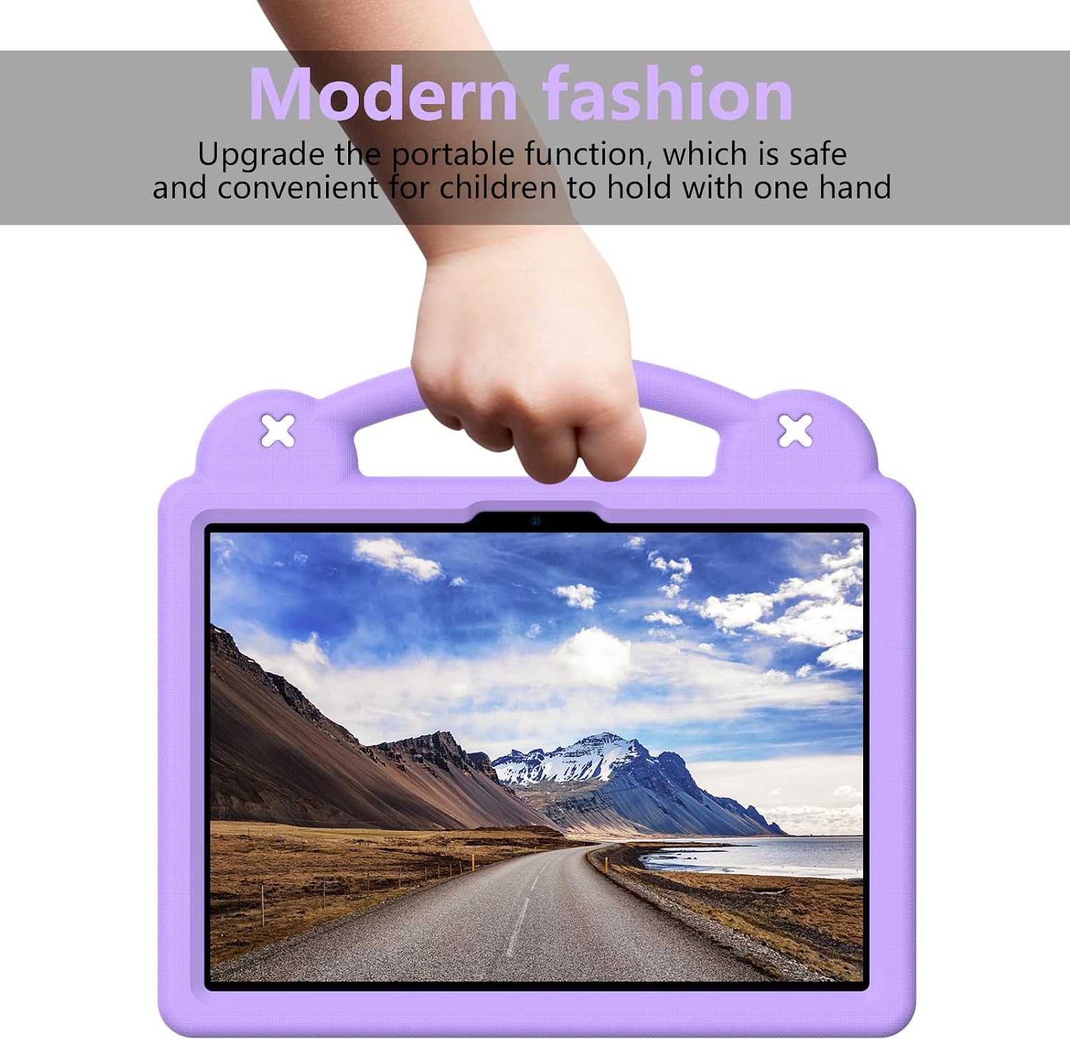Dteck for Onn 11 inch Core Tablet (2026 Model) Soft EVA Foam Case with Shoulder Strap, Built-in Kickstand, Handle, Removable Cute 3D Cartoon Charms, Lightweight Shockproof Protective Kids Case, Purple image 4