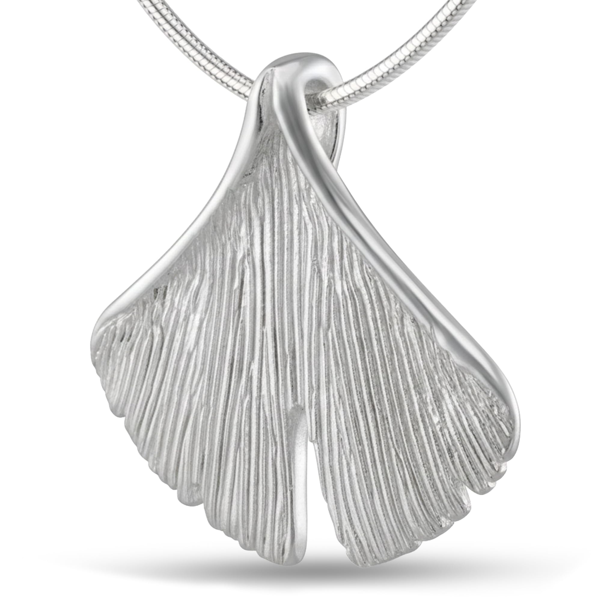 Vinani 925 Sterling Silber Ginkgo Blatt Anhänger mit Schlangenkette AGK | Schutzengel-Anhänger mit Schlangenkette aus Italien, nickelfrei, antiallergisch und anlaufgeschützt.