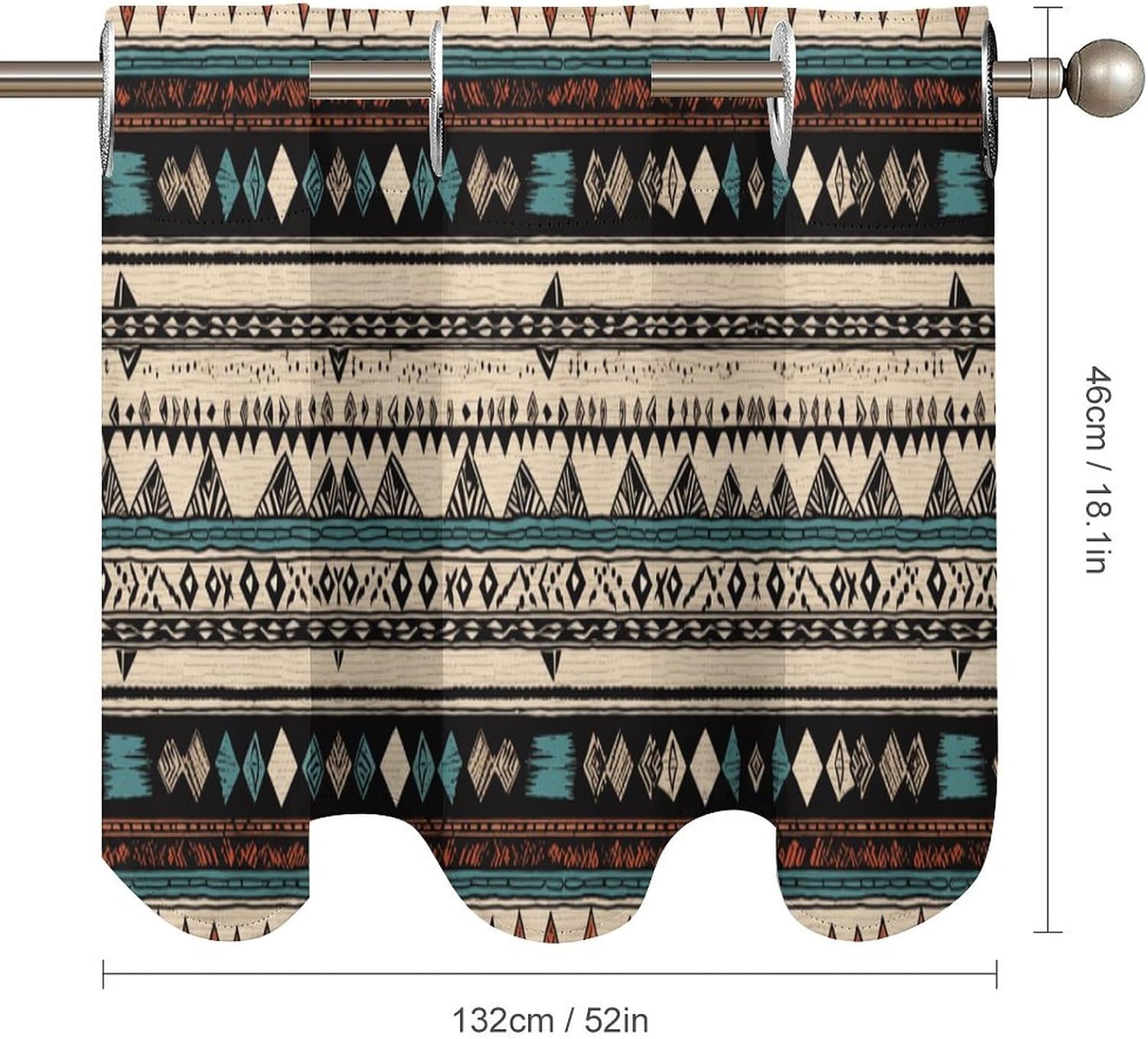 Native American Patterns Printed Short Window Curtains, Grommet Small Valance, Decorative Short Curtains Suitable for Window Sills in Bedrooms, Living Rooms, Kitchens, Etc