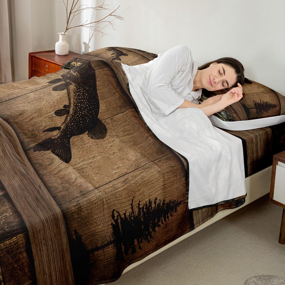 Homewish Juego de sábanas para niños, diseño de lucio, camuflaje, tamaño doble, para adolescentes y adultos, ropa de cama rústica de caza y pesca, juego de sábanas de cabaña, 4 piezas