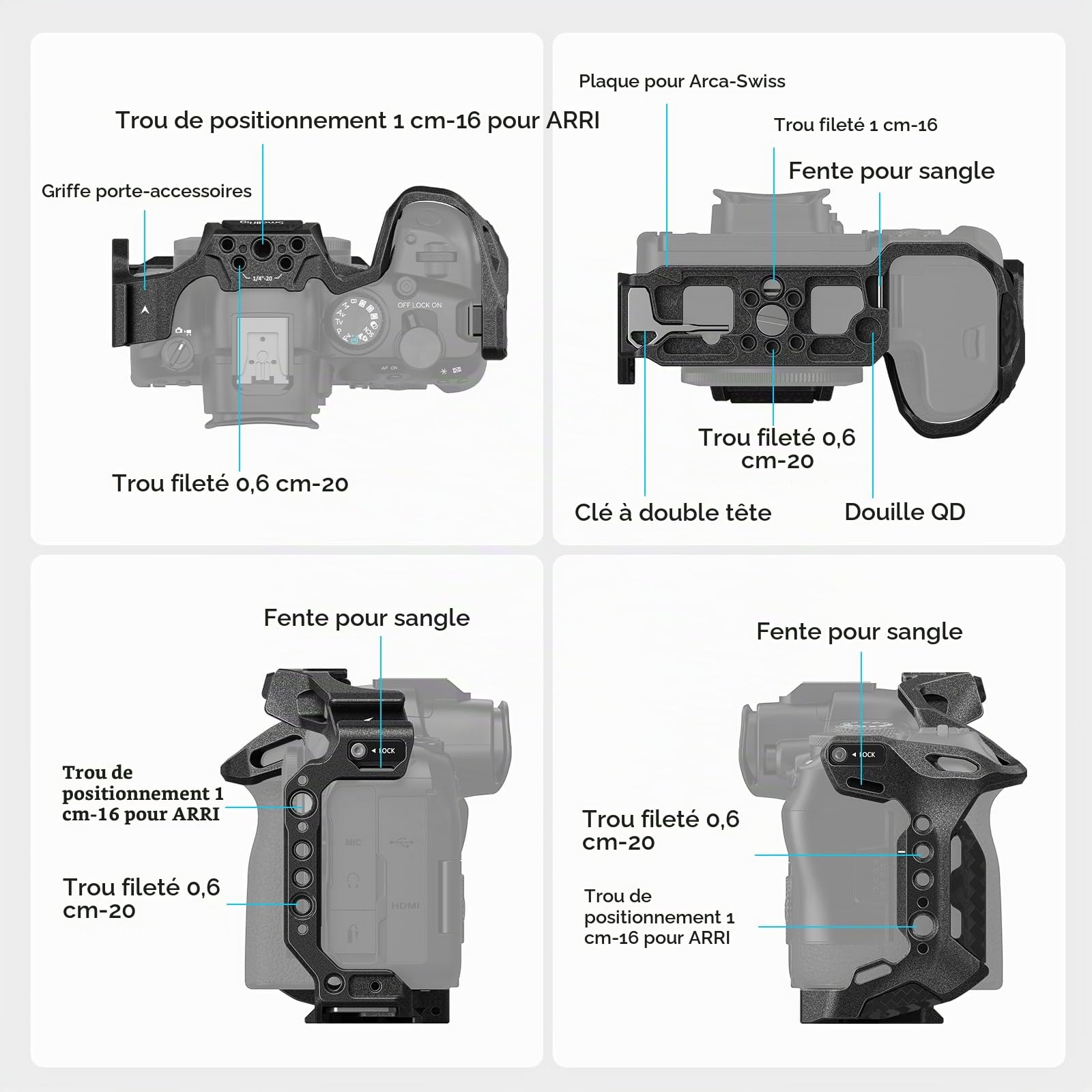 SMALLRIG Black Mamba Cage pour Canon R6 Mark II, Plaque de Dégagement Rapide Intégrée pour Arca, Cage Vidéo pour Appareil Photo avec Cold Shoe, Trous Filetés 1/4''-20 et 3/8''-16-4161
