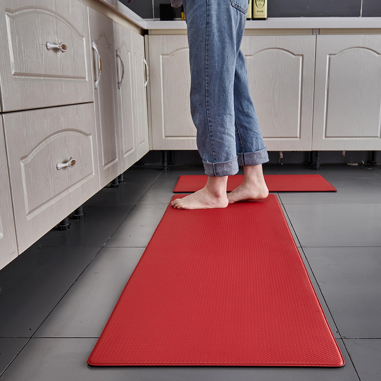 Tapis de cuisine anti-fatigue - 10 mm d'épaisseur - Tapis de sol rembourré avec base antidérapante, imperméable et facile à nettoyer pour évier/bureau/maison, confort ergonomique 8H+