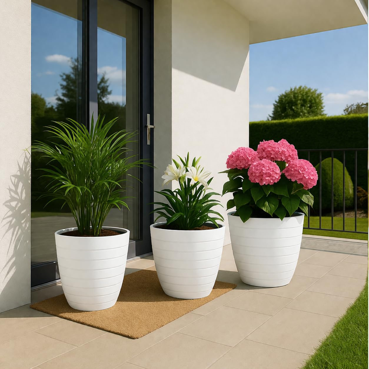 Maceteros Decorativos Interior y Maceteros Grandes Exterior - 3X Macetas Grandes Blanco Elegante (30 cm) Macetas Plastico con Drenaje - Tiestos para Plantas, Jardín, Terraza y Balcón — view 6
