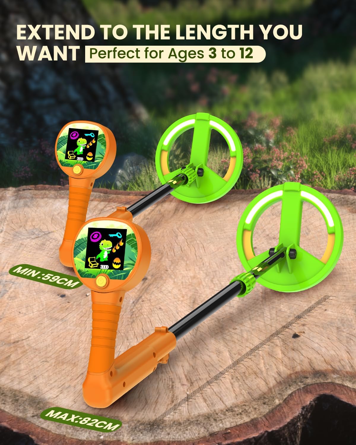 Metal Detector for Kids, Intuitive Color LCD Display, 6.7” Glowing LED Coil, Kid-Safe Lightweight with Adjustable Handle & 4” Precision Deepth, Perfect Educational Gift for Kids Ages 3-12, Orange