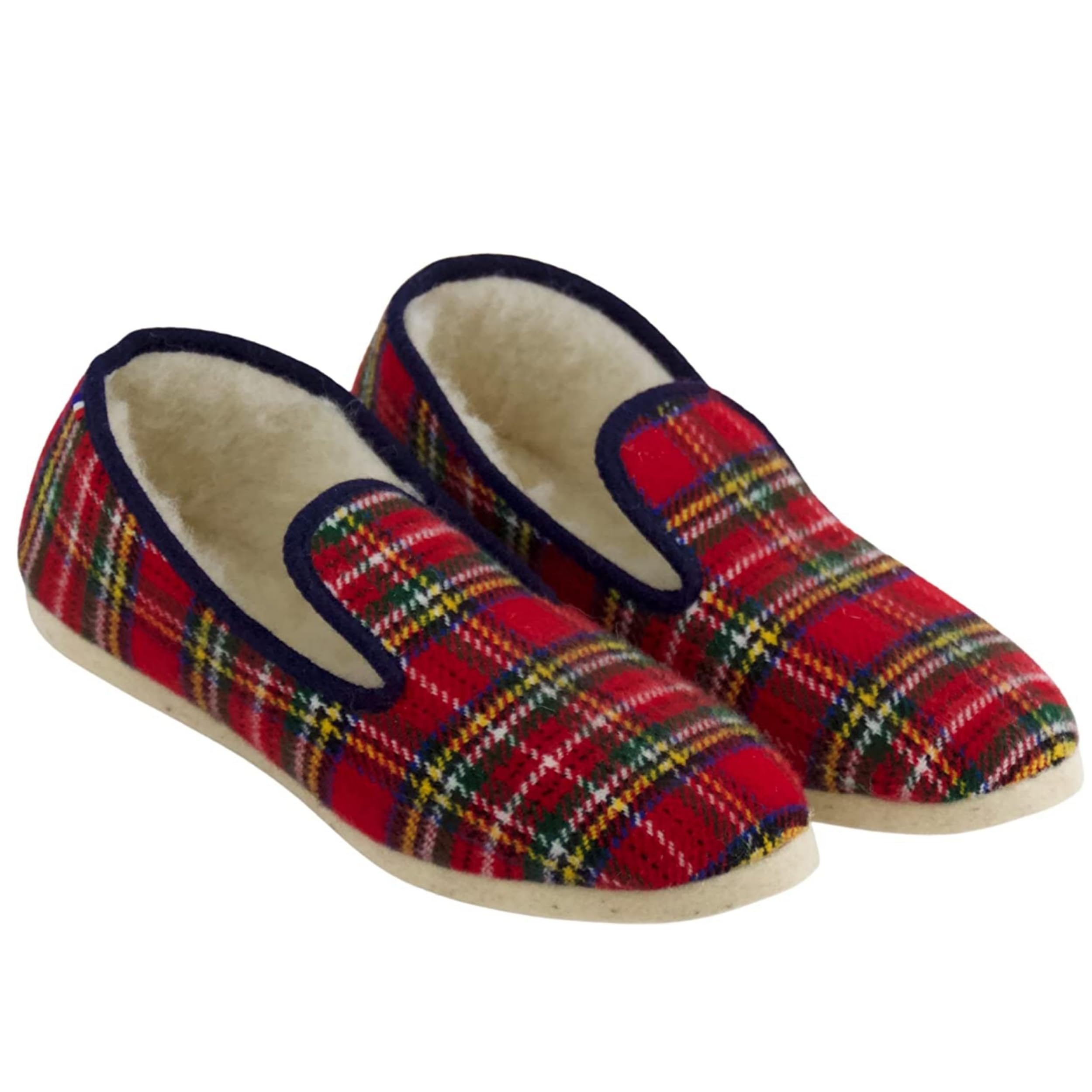 Charentaise du Berry - taille 36/53 - Chausson mixte Made in France - Charentaises intérieur confortable doublure fourré 100% laines naturelle et chaud en hiver - Pantoufle pour la maison - Rouge bleu