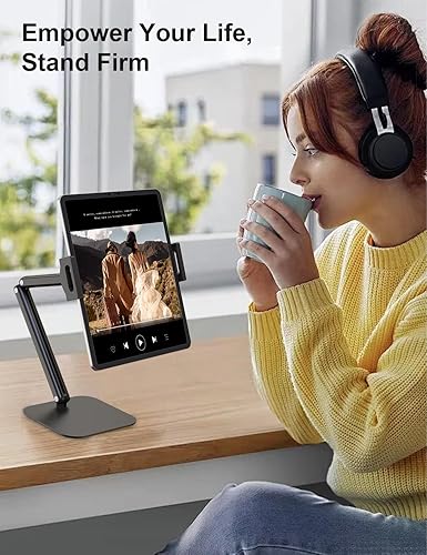 Miniatura 6 de Soporte de tablet para iPad, soporte ajustable de aluminio multiángulo para tableta, base de metal resistente para escritorio, compatible con iPad