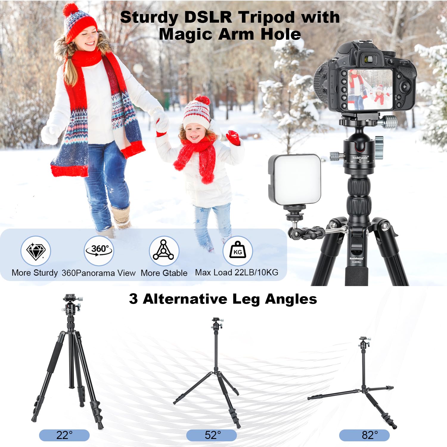 Koolehaoda Trípode para cámara, trípode plegable de aluminio de 70 pulgadas, trípodes de viaje ligeros para cámara con cabezal de bola de 360°, capacidad de carga de 22 libras para cámara DSLR y