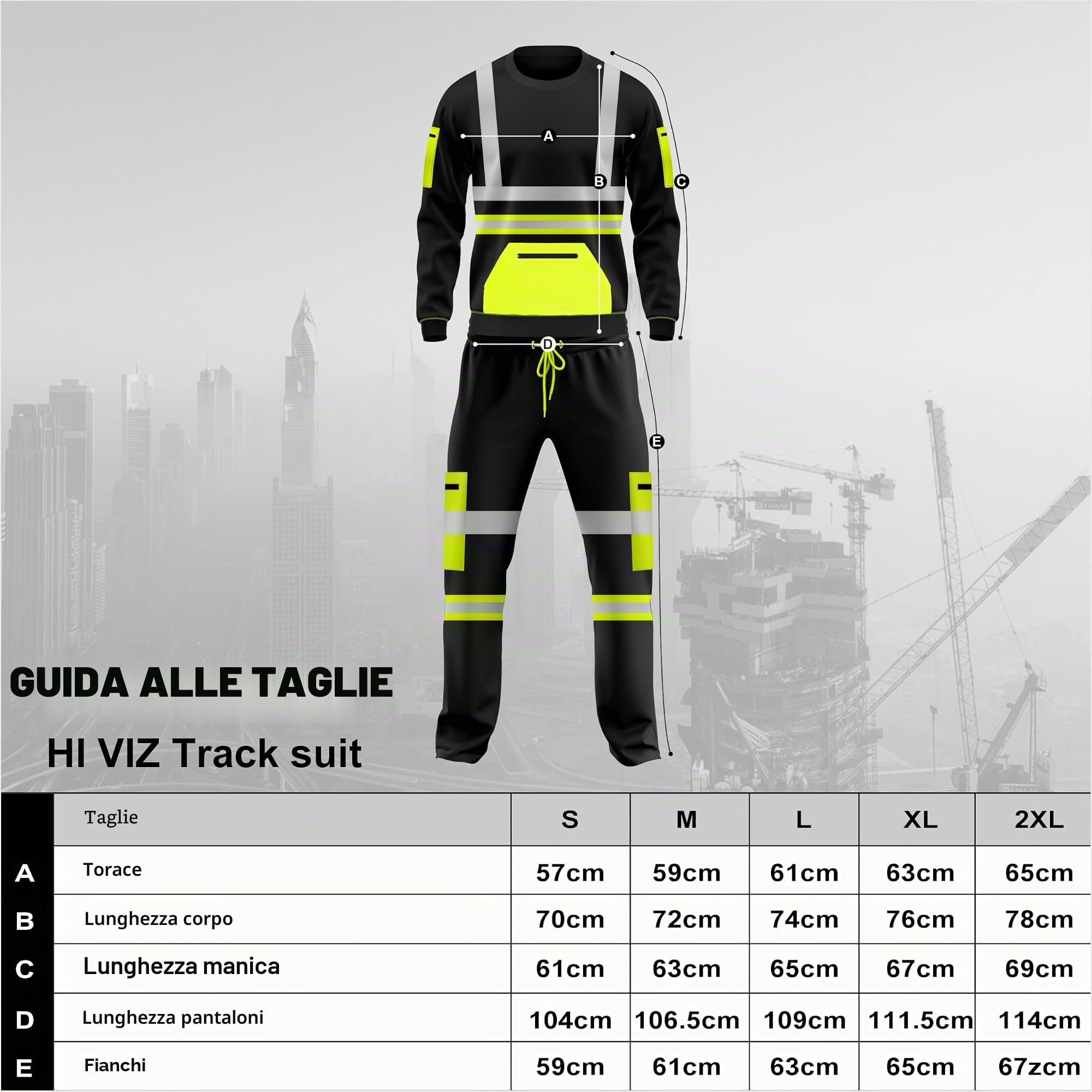 Set tuta da lavoro in pile ad alta visibilità, orlo aperto, pantaloni con risvolto, tasche con coulisse, felpa a maniche lunghe, set di pantaloni e top di sicurezza