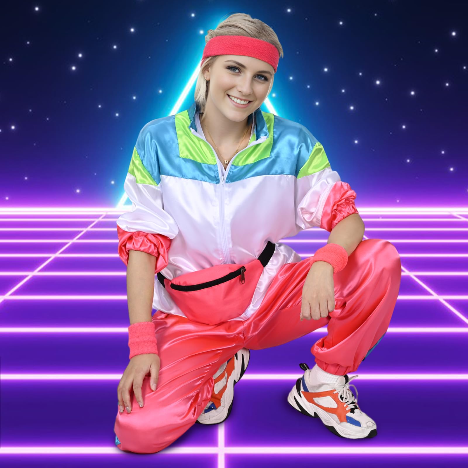 Amycute 80s Shell Suit for Men Women Retro 80s Tracksuit, 1980s Disco Fancy Dress 80s 90s Costume Outfits Adults Halloween - Image 2