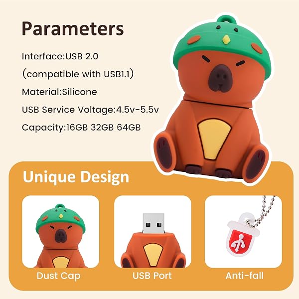 leizhan 64GB USB Flash Drive Computer External Storage Cute Capybara Design Famiglia Studente Amico Regalo - Martin Pescatore Verde - 2