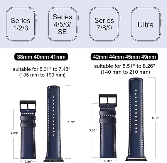 SUNFWR Compatible with Apple Watch Band 45mm 44mm 42mm for Men Women, Stainless Steel Metal iWatch Band with Case + Top Grain Genuine Leather Band for Apple Watch Series 9/8/7/6/5/4/3/2/1/SE/SE2