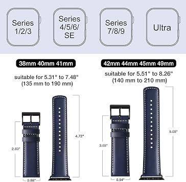 SUNFWR Compatible with Apple Watch Band 45mm 44mm 42mm for Men Women, Stainless Steel Metal iWatch Band with Case + Top Grain Genuine Leather Band for Apple Watch Series 9/8/7/6/5/4/3/2/1/SE/SE2
