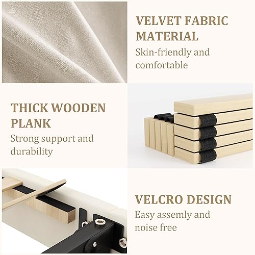 Miniatura 8 de Marco de Cama Queen con Cajones de Almacenamiento, Cama de Plataforma Tapizada Tamaño Queen con Cabecera de 47" de Alto y Respaldo Lateral, No