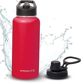 HYDRATE32 oz Water Bottles Insulated for Hot and Cold Drinks - Leakproof, Flip Cap Metal Tumbler with Handle - BPA-free Double-Wall - Portable for Gym, Office, Travel - Chilli Pepper