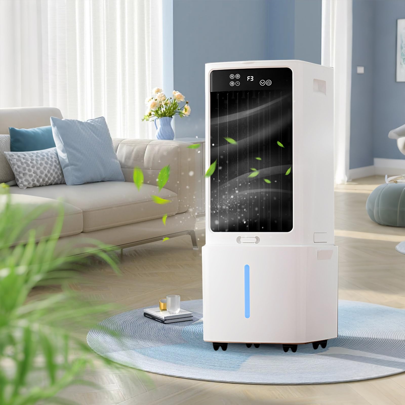 Anyabinni White Portable Air Cooler, 12L Evaporative Cooling Fan With Remote & 6 Ice Packs, 3-In-1 Hoseless Room Cooler With 3 Speeds, 12H Timer & 90° Oscillation For Office, Bedroom