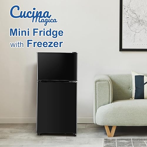 Miniatura 2 de Mini refrigerador con congelador, 3.2 pies cúbicos, pequeño refrigerador, 7 termostatos ajustables, ahorro de energía, bajo nivel de ruido, Negro