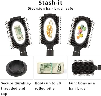 Diversion Safe Hair Brush with Hidden Storage Secret Safe for Hiding Money Key Hiding Travel Hair Brush - Discreet Storage Box for Valuables (Black)
