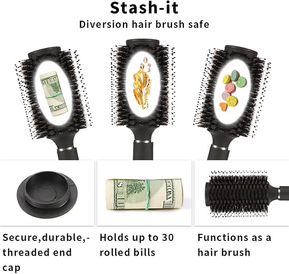 Diversion Safe Hair Brush with Hidden Storage Secret Safe for Hiding Money Key Hiding Travel Hair Brush - Discreet Storage Box for Valuables (Black)