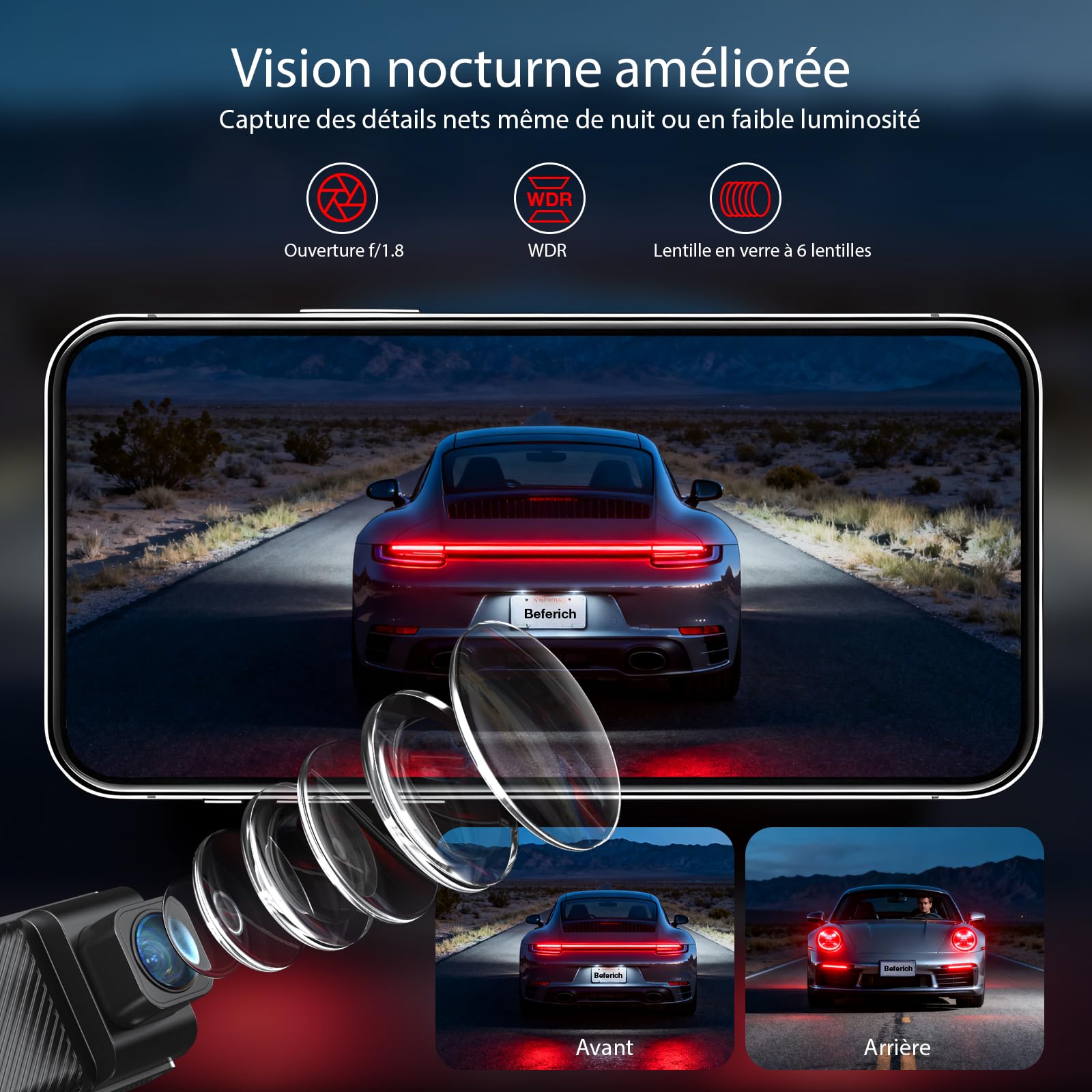 4K Dashcam Voiture GPS, Avant Arrière 4K+2.5K, Écran IPS 3,16 Pouces, Carte SD 64Go,Vision Nocturne, Stationnement 24H, Capteur G, Grand Angle 170°, WDR, Installation Facile