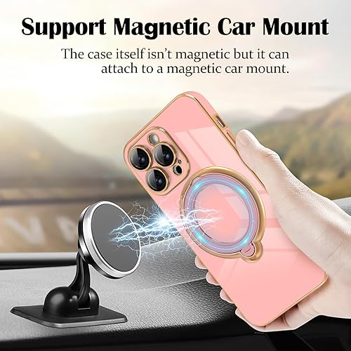 Miniatura 7 de Newseego Funda para iPhone 14 Pro Max, funda de lujo con borde chapado con soporte magnético giratorio de 360 invisible para mujeres, niñas y