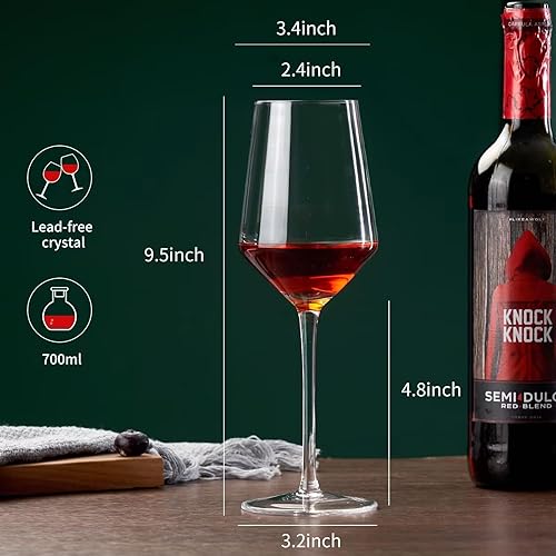 Miniatura 3 de Juego de 4 copas de vino de cristal, copas de vino tinto o blanco sopladas a mano, 14 onzas, copas de vino de tallo largo, regalo para boda,