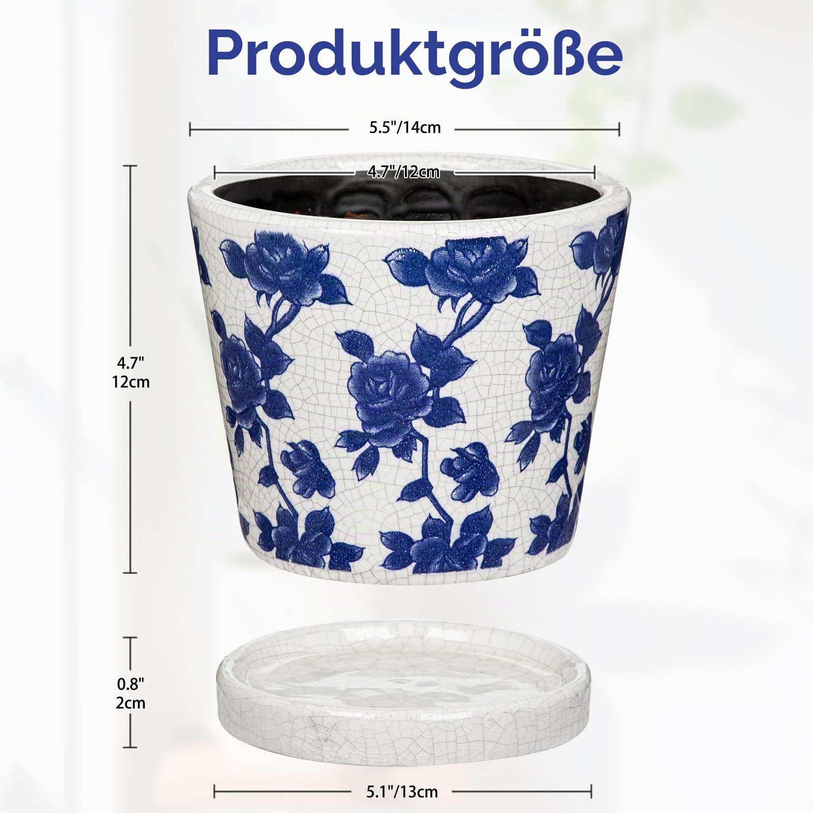 Oairse Keramiktopf Pflanztöpfe Runde 14cm Durchmesser Klein Blumentöpfe mit Drainagelöchern und Untersetzern Kleiner Keramik-Pflanztopf für Sukkulenten Kaktus Indoor Outdoor Garten Home Fensterbank