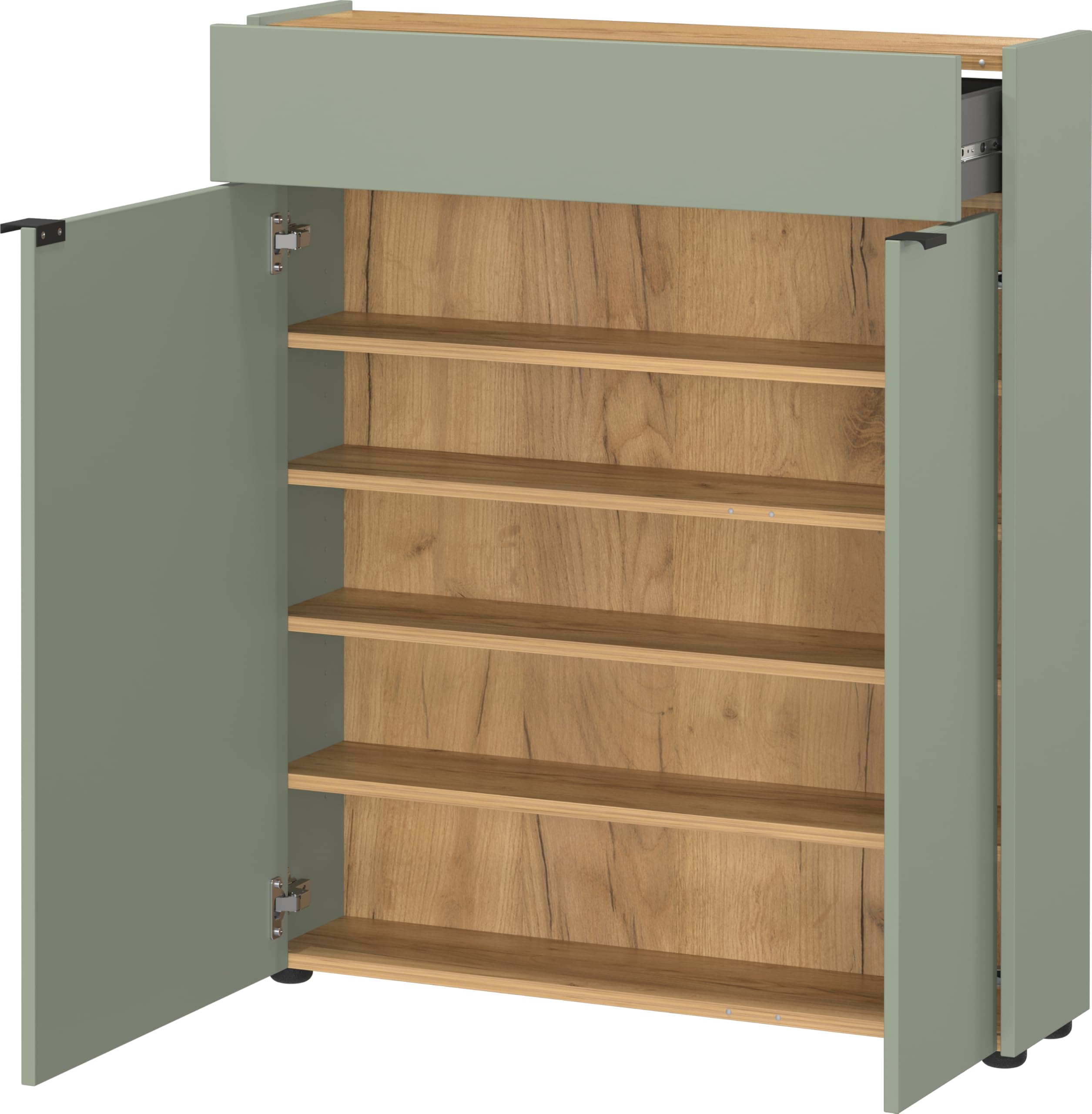 Germania Armario Zapatero 1319-629 GW-Ameca, en Verde Pardo/Roble navarra, con amortiguación en Las Puertas, 83 x 99 x 22 cm (Ancho x Alto x Profundidad)