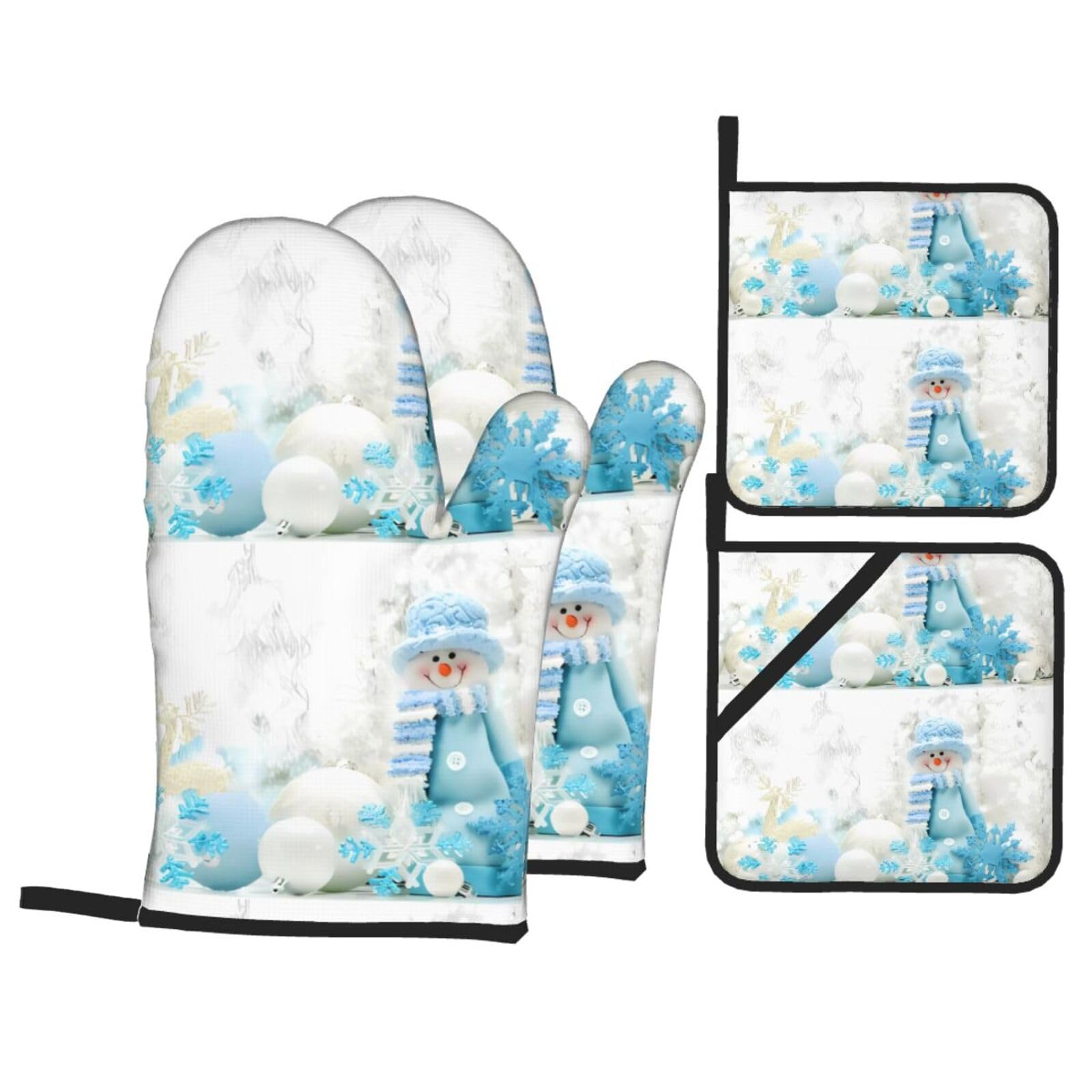 WHJSHOP Happy Snowman Prints Oven Mitts & Pot Holders Set - Waterproof Kitchen Layers & Heat Resistant - Durable Covers for Safe Cooking & Easy Cleanup