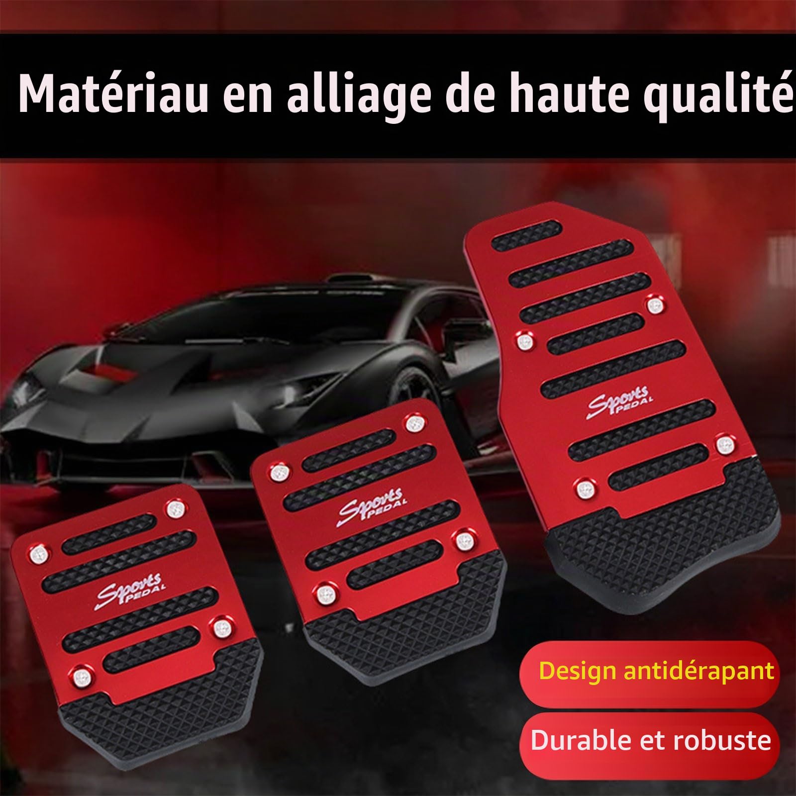 Universal Pédales De Voiture,Antiderapant Pédales D'accélérateur De Frein D'embrayage Repose-Pieds Kit,Pédale D'accélérateur de Voiture,Transmission Manuelle De Voiture Pédale,Pédales de Pied,Rouge