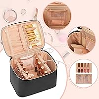 Vista 2 de OCHEAL Bolsa de maquillaje de viaje, bolsas de cosméticos para mujer, organizador de estuche de maquillaje de gran capacidad, bolsa de artículos