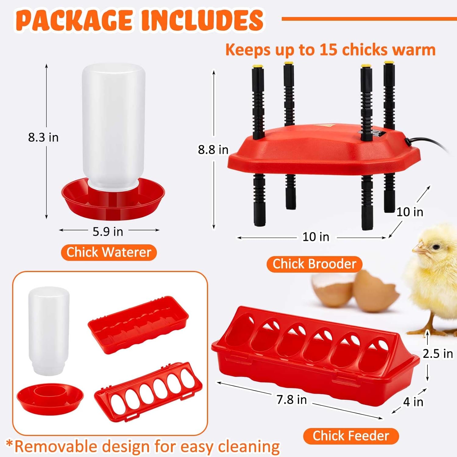 Chick Heating Plate 10x10 Inch, 13W Adjustable Brooder Heater Set with Chick Feeder & Waterer, Safe Low Watt Warming Plate with Adjustable Height for Chicks, Quail & Duck