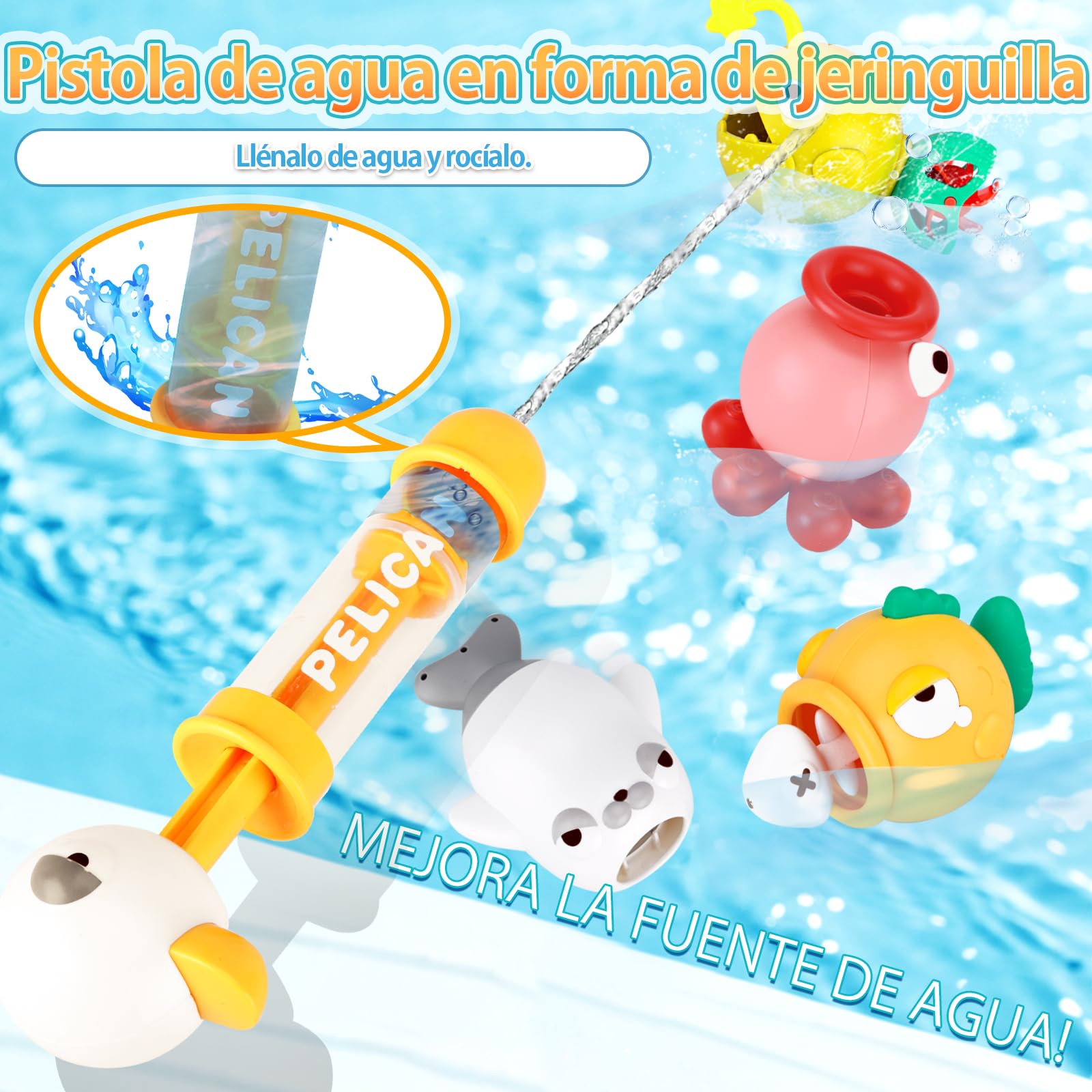 VBACALA Juguetes de Baño Bebe de 1 2 3 Años,Juguete de Bañera Juego de Pesca, Juguetes Baño con Cañas de Pescar Pistolas de Agua Red de Pesca Imán Peces Agua Juguete Niños Juguete Regalo Niña Niño