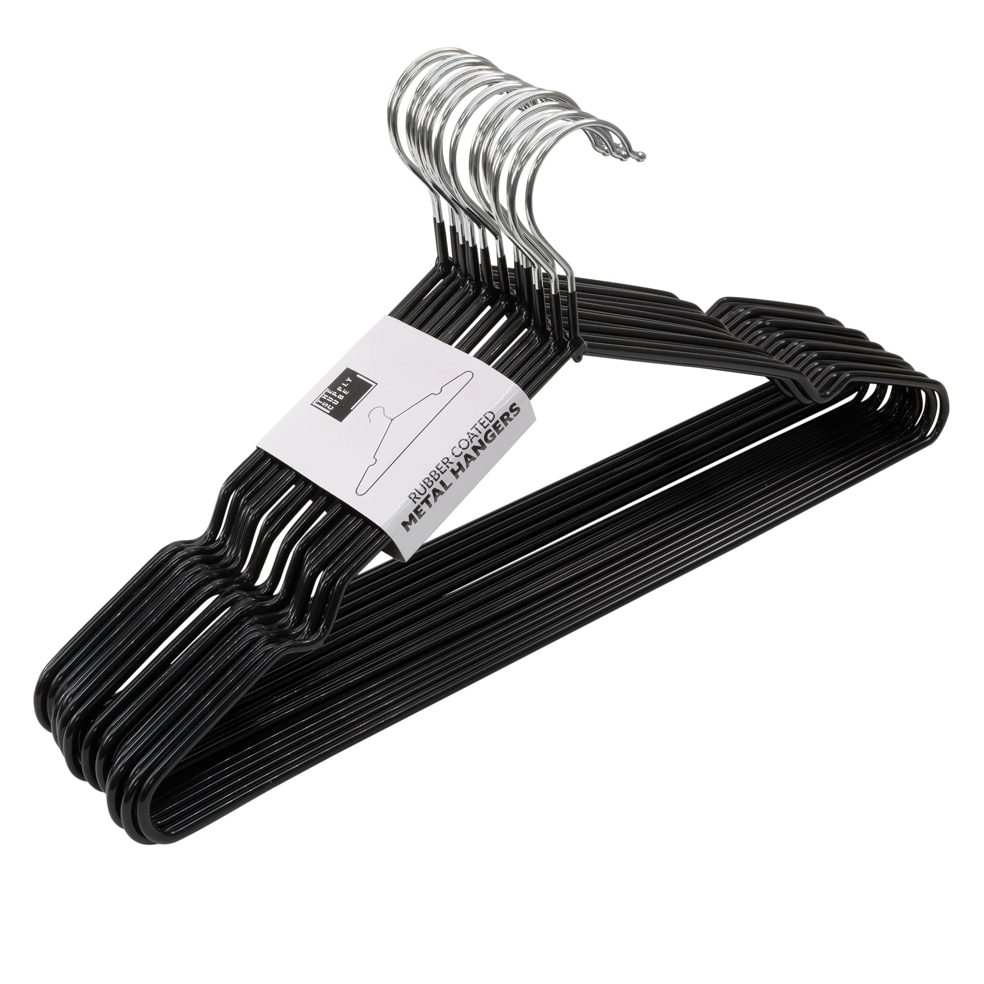 Supply Cube 20Pcs Rubber Coated Metal Hangers | Non Slip Hangers with 4mm Thickness | Wardrobe Organiser for Clothes | Space Saving for Wardrobe Rail, Rack (20 Pack, Black)