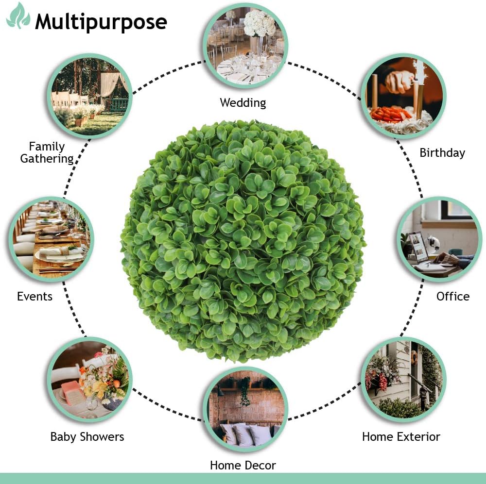 SunnyRoyal Topiary Ball Artificial Outdoor Boxwood Balls Topiary Lifelike Plants, Round Topiary for Indoor/Outdoor Decore, Lechguguilla 15 Inch, 1 Piece