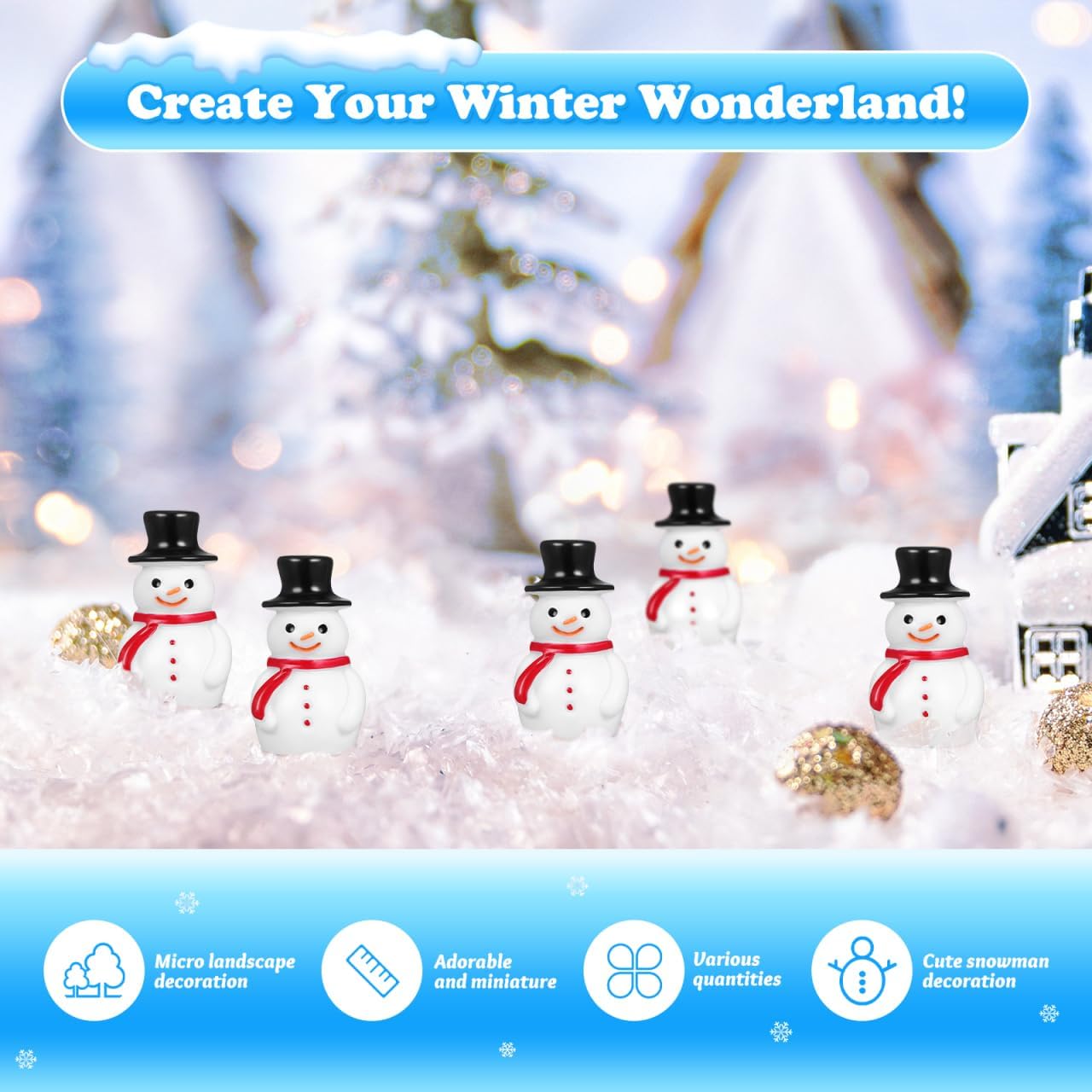 20pcs Mini Snowman Figurines,Small Snowman Ornaments with Top Hat, Resin Small Christmas Figurines for Xmas Christmas Party DIY Craft Fairy Garden Dollhouse Decor - Image 6
