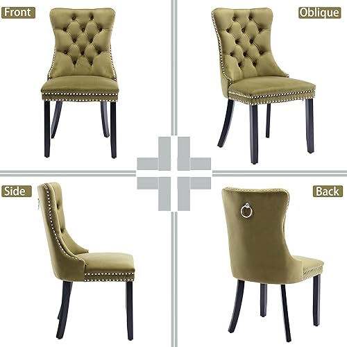 Miniatura 5 de Romtree - Juego de 2 sillas de comedor de tela de terciopelo, respaldo copetudo de lujo con ribete clavado y anillo trasero, sillas de cocina,