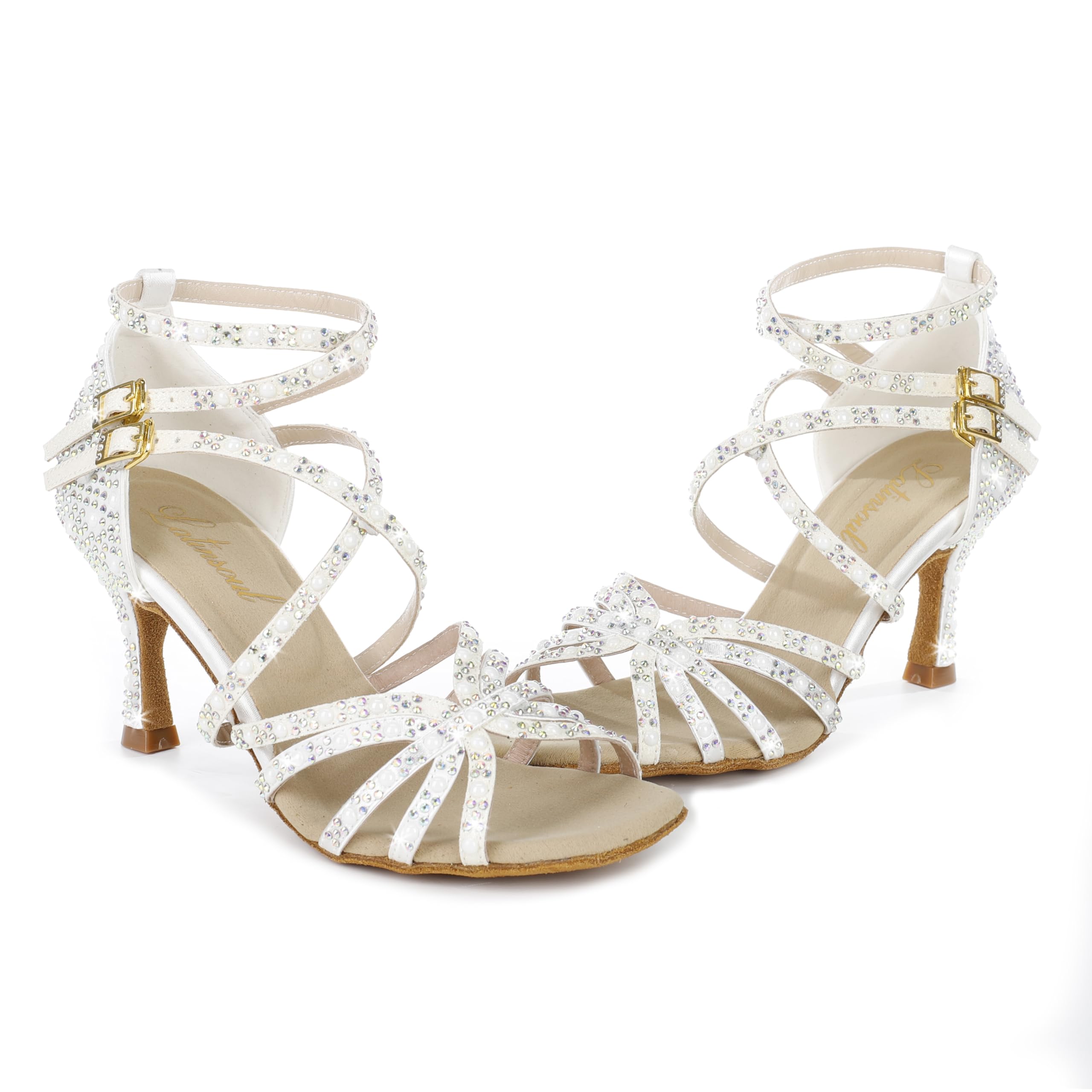 Latinsoul 205-31A Scarpe da Ballo Latino da Donna con Strass Tacco Alto Eleganti comode con Cinturino Regolabile Punta Aperta Ideali per Salsa e Danza da Sala