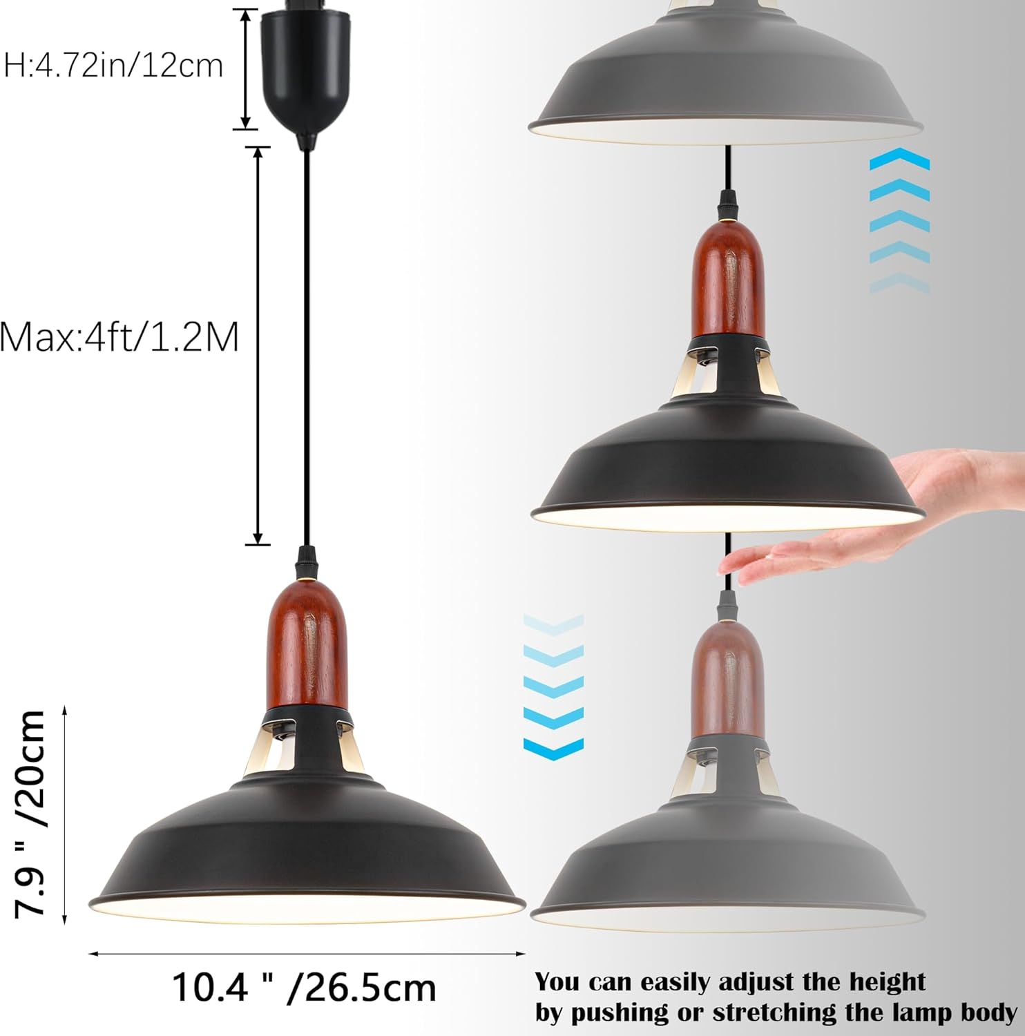 Adjustable Height Halo Track Lighting Pendants, H-Type Track Lighting Pendants with Macaron Black, E26 Smart 7W LED Bulbs Track Mount Pendant Light Ornament for Kitchen Island, 4 Ft Cord