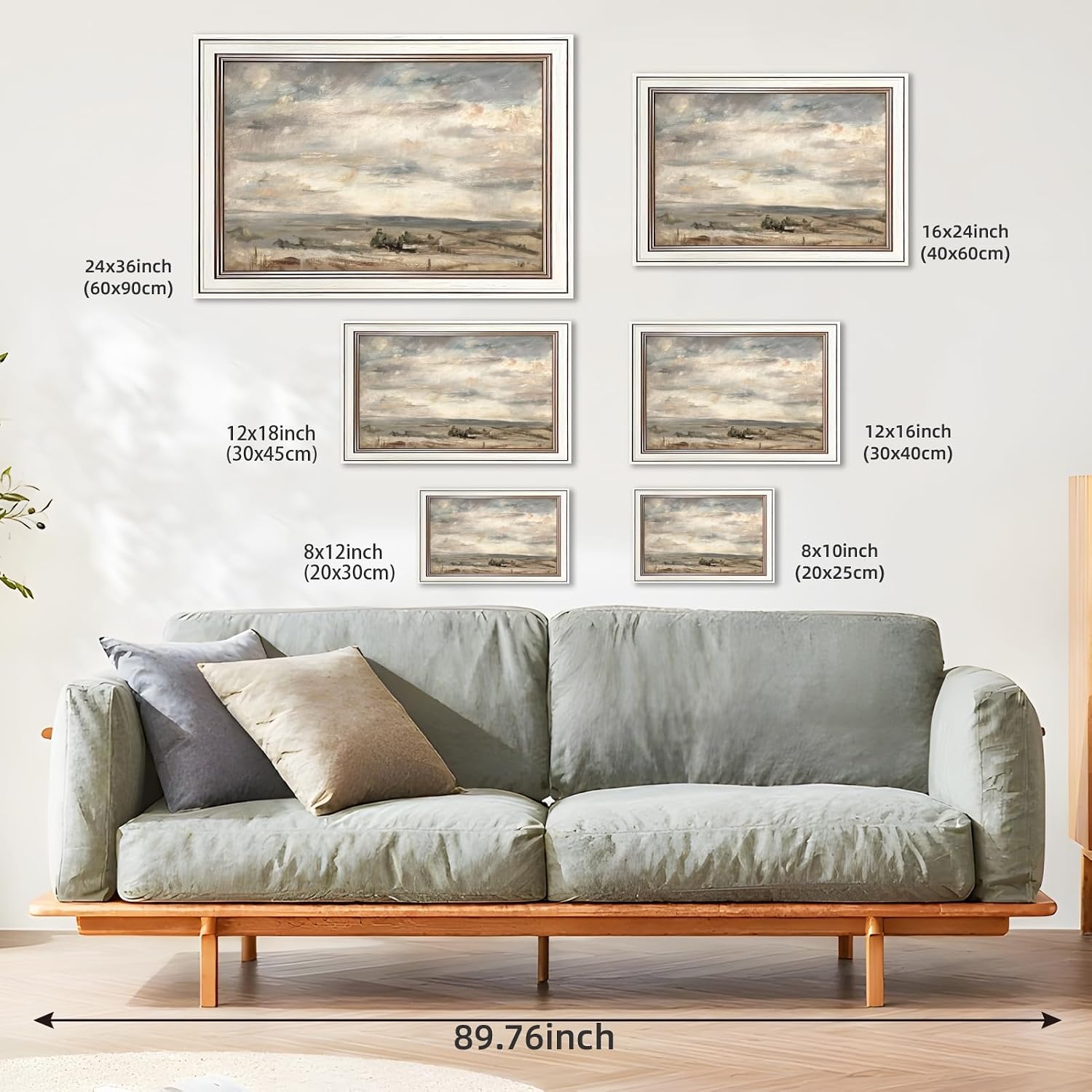 Balsuka Large Framed Wall Art Moody Sky Over Landscape Poster Canvas Print Vintage Landscape Aesthetics Painting Pictures Modern Nature Wall Decor for Living Room Bedroom Office 24x36inch White Frame