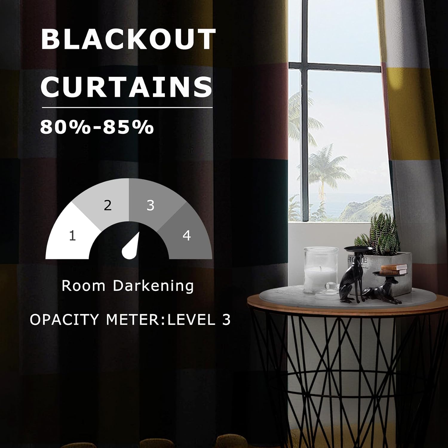 Checkerboard Curtains 63 Inch Length - 70s Retro Checkered Colorful Plaid Patterned Blackout Curtains for Living Room Bedroom, Room Darkening Grommet Drapes Window Treatments, 2 Panel Set