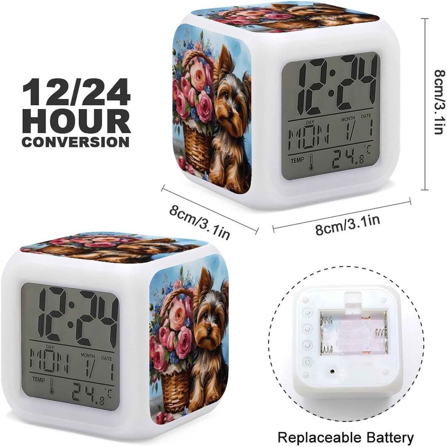 Puppy And Flower Basket Digital Alarm Clock Alarm Clock for Bedroom image 2