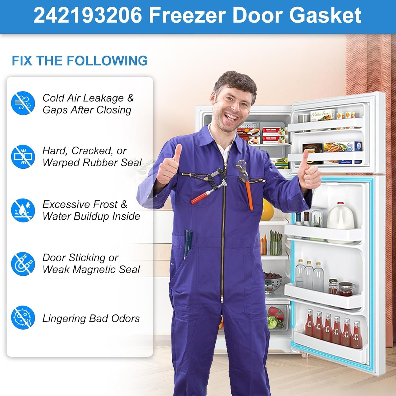 UPGRADED 242193206 Refrigerator Door Gasket Compatible with Frigidaire Door Gasket White, Refrigerator Door Seal For Kenmore Refrigerator Door Gasket FFTR1821TW0 FFTR1814TWG FFTR1831QP2 FFTR1814QW8B