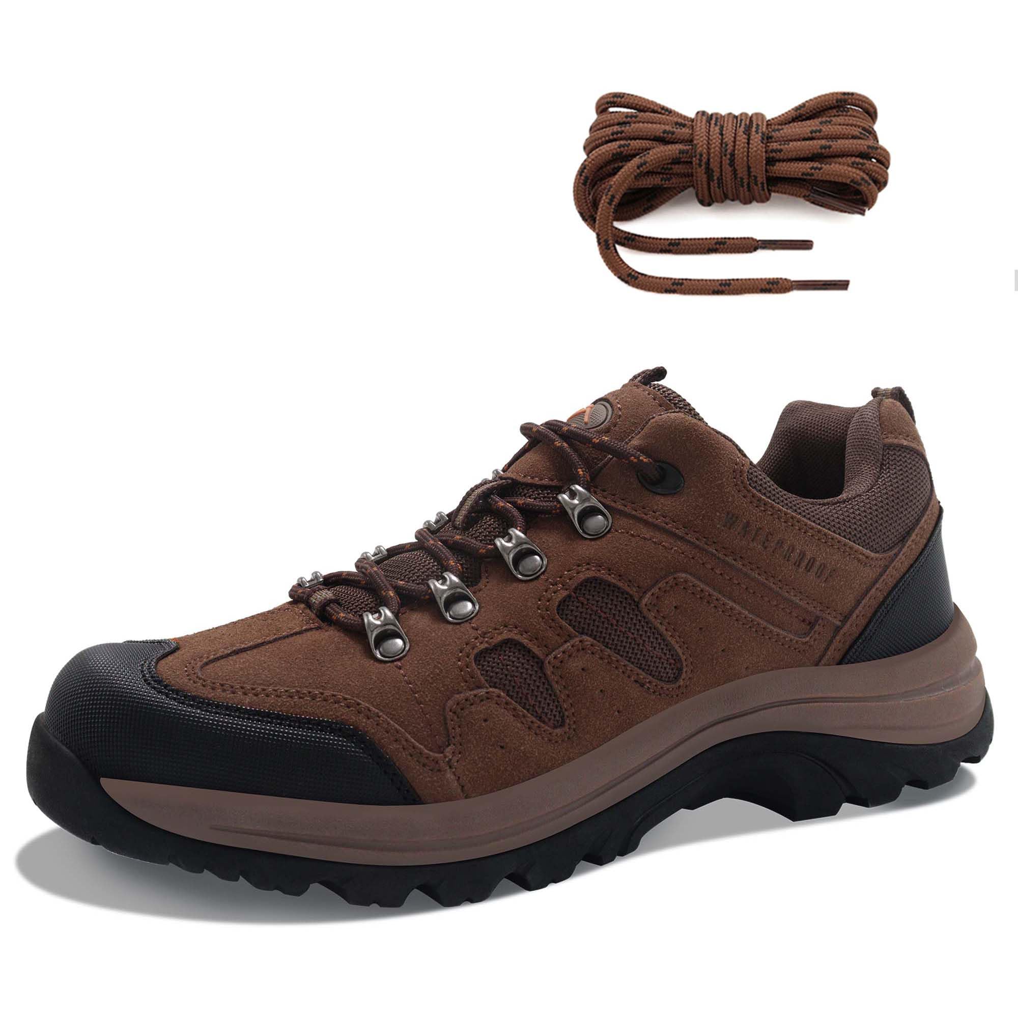 CC-Los Men's Waterproof Hiking Shoes Lace-Free Lightweight & Breathable No Tie Outdoor Work Shoes Brown Size 10.5-11 New Upgrade