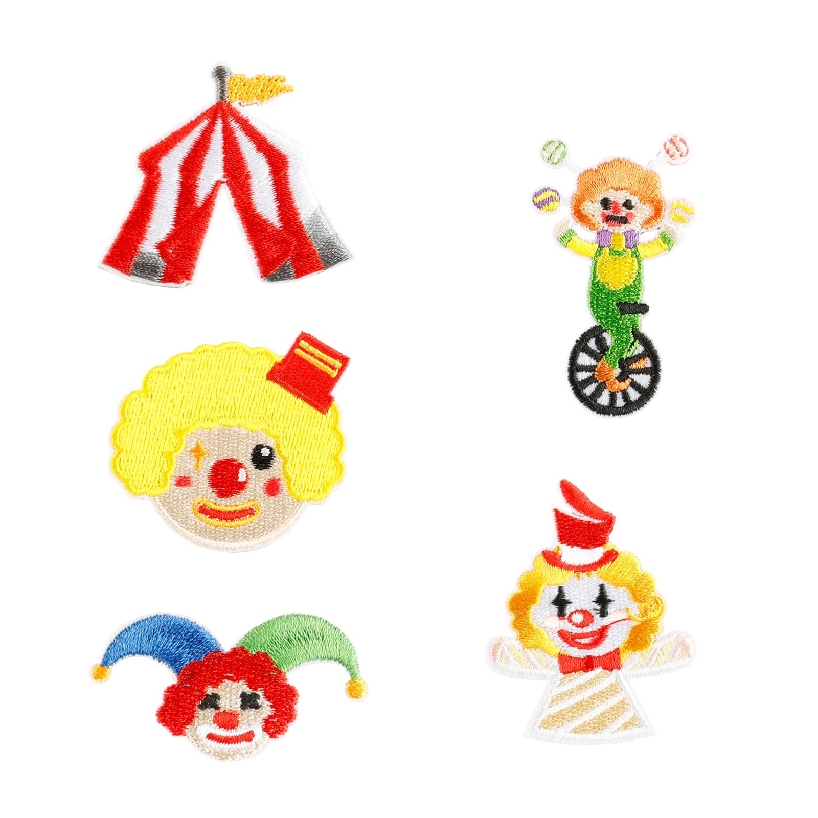 CRFFZ 5 Pcs Circus Series Embroidered Patches Sew On/Iron on Lovely Clown Sewing Applique for Bag Decorations Circus Series Embroidered