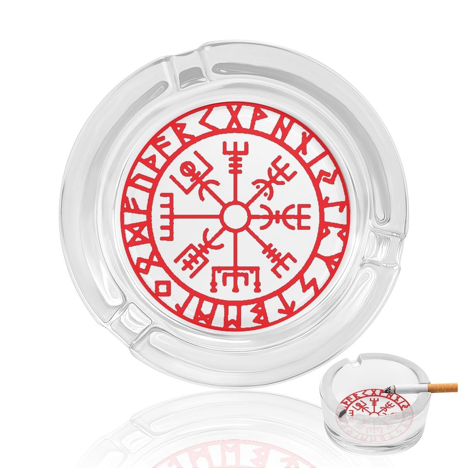 Viking Nordic Compass Ashtray Portable Round Glass Outdoor Ash Tray for Home Office Garden Pub