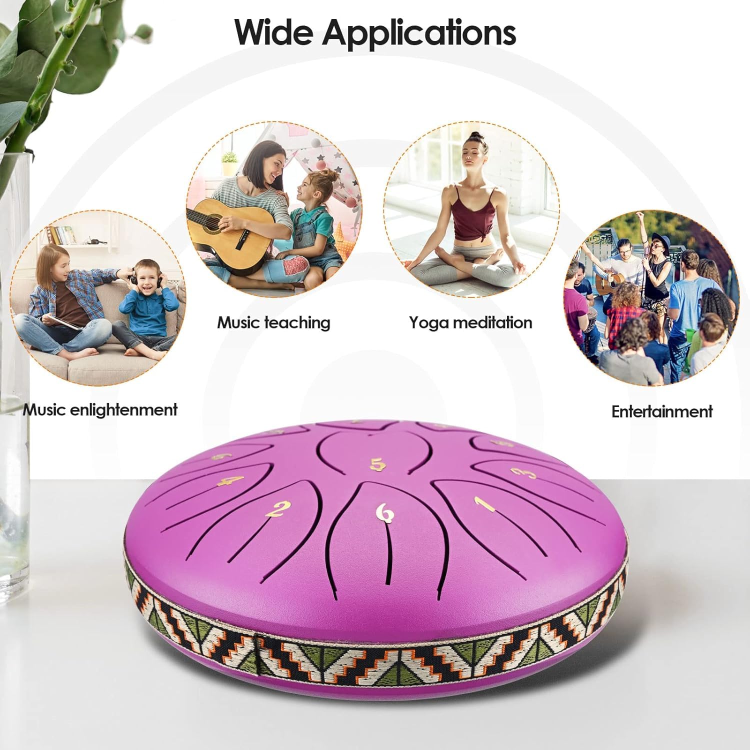 Steel Tongue Drum 6 Pollici 11 Note Tamburo in Acciaio Steel Handpan Drum Strumenti Musicali, Plettri per Dita, Music Book, Carry Bag per Meditazione, Yoga, Tempio (Viola)