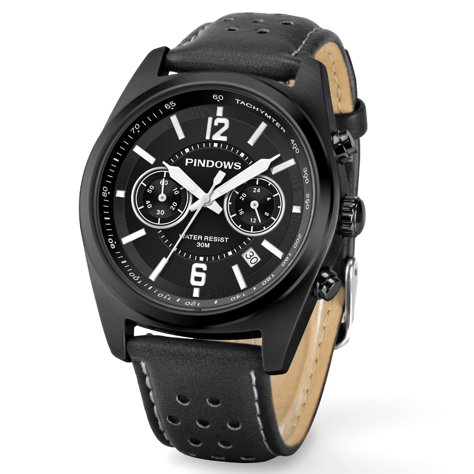 PINDOWS Herren-Armbanduhr, wasserdicht, modisch, geschäftlich, lässig, Multifunktions-Chronograph, Quarz-Herrenuhr mit Kalender, Nylonband
